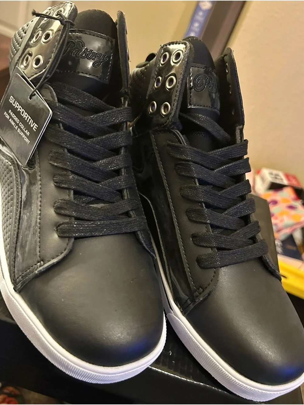 Pastry Black and White Women's High-Top Sneakers with Padded Collar